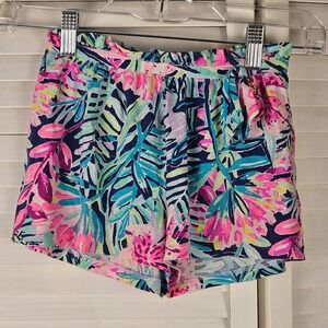 Lilly Pulitzer Girls Pink Blue Floral Shorts Medium 6‎ 7